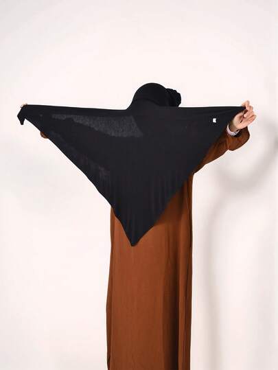 1 件女士纯色穆斯林风格围巾，带头帽，易戴缝制三角形头巾，透气防晒，优雅朴素的穆斯林头巾/头巾