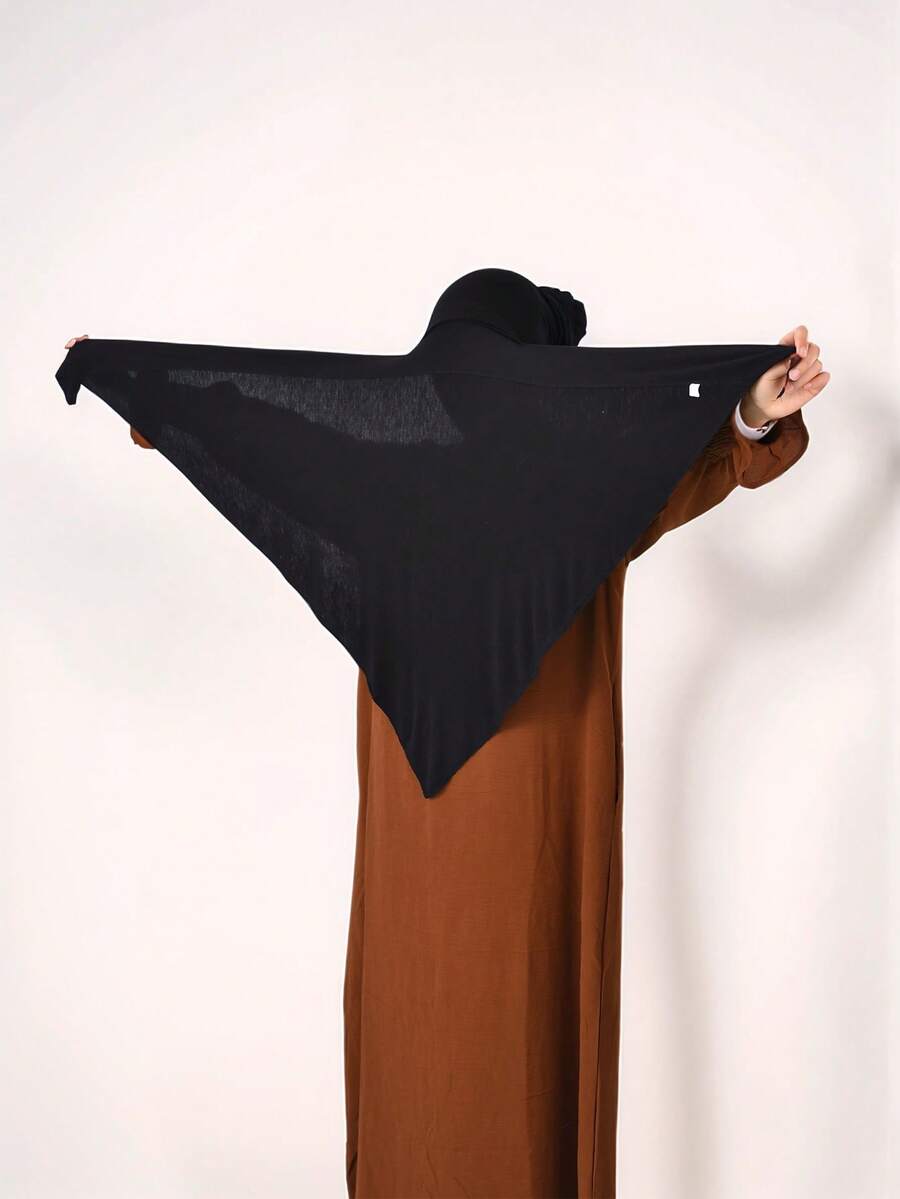 1pc Women Solid Color Muslim Style Scarf With Head Under Cap, Easy-Wear Sewn Triangle Head Wrap, Breathable Sun Protection, Elegant Modest Muslim Hijab/Headscarf