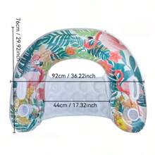 1pc Flamingo & Leaf Design Inflatable Floating Lounge Chair, PVC Inflatable Floating Mat, Inflatable Water Sports Equipment