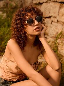 Tropiscape Gafas de moda ovaladas vintage para mujeres y hombres, con montura metálica pequeña. para damas con vibras de vacaciones, relajación en la playa, otoño, Navidad e invierno. Regalo de Navidad.