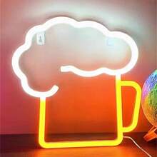 1pc Foam Beer Cup Neon Light, Suitable For Baby Room Decor, Bar Decoration, Girly Fairy Tale Lamp, Birthday Party, Wedding, Party Decor, Small Gift