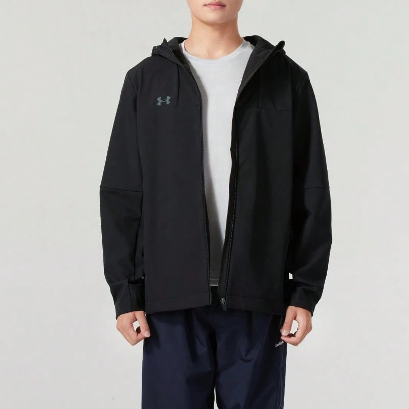 Under Armour男女同款外套2026春季新款運動休閒防風連帽搖粒絨複合外套24600408-001 - 黑色 - 查看 1