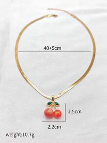 1pc Stainless Steel Cherry Design Zirconia Inlay Necklace, Elegant Minimalist Versatile Women Jewelry Gift