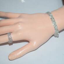Set de 2 piezas de brazalete y anillo con decoración de diamantes, estilo minimalista de moda adecuado para mujeres, uso diario, formal, de fiesta y como regalo