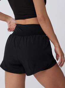 Women's Double-Layer Sports Shorts With Phone Pocket - Soft Workout Shorts, Safe And Chafe-Free, Suitable For Gym, Running And Training, Elastic Waistband, Lightweight Design, Essential For Spring/Summer/Autumn, Fitness Accessory, Sports Style, Comfortable Fit