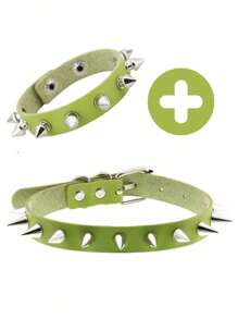 2pcs/Set Punk Rock Spiked Choker Collar And Bracelet Set, PU Leather Necklace And Cuff Accessories For Unisex, Suitable For Daily Wear, Festivals And Parties