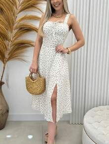 Women's Floral Midi Dress With Front Tie Fashion 2025 - 白色 - 查看 1