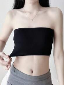 4件套女士防滑无肩带无缝吊带胸罩衬衫抹胸上衣弹力透气内衣带假领，适合圣诞装饰连衣裙 - 黑與白 - 查看 3