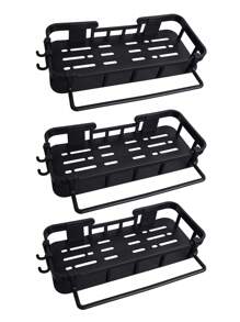 1pc Plastic Storage Shelf, Bathroom Shower Rack, Removable & Washable, Wall Mounted Vanity Organizer Rack, No-Drill Back To School