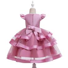 Young Girl New Handmade Beaded Short Sleeve Princess Puffy Dress Children Christmas Wedding Gown - Dusty Pink - View 6