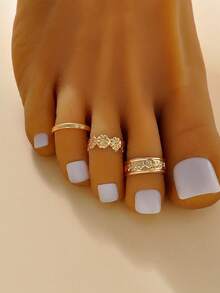 3pcs Set Fashionable Gold Geometric Design Toe Rings, Versatile For Beach, Party, Date, Daily Wear - Multicolor - View 4