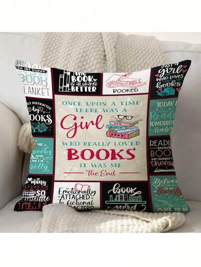1pc ,Cozy Book Clubcushion Cover , Soft Plush Throw Pillow Cover - Luxurious Sofa Decor For Avid Readers, Single-Sided Design With Zip Closure, Ideal Gift For Book Lovers, Perfect Home Accent For Library Or Study Room,Multiple Sizes (Excluding Pillow Core)