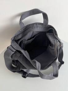 Casual Vintage Washed Thick Canvas Tote Bag, Simple Design Large Capacity Foldable Handbag & Shoulder Bag Suitable For Everyday, School, College, Fits Grey Color