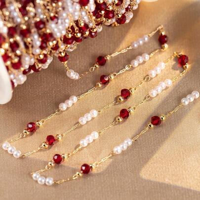 1M Catena traslucida color rame con perle in ABS, ideale per creare collane, braccialetti e accessori per abiti fai-da-te