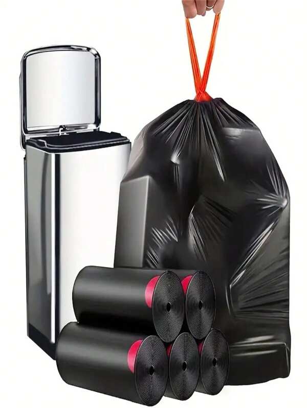 Thickened Drawstring Trash Bags (Drawstring Color Random) - Durable Disposable Garbage Bags, Suitable For Household And Office Cleaning Supplies