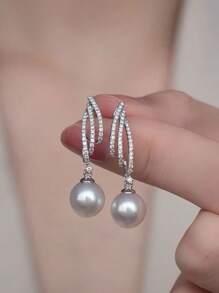 1PC Simple Micro-Inlaid Diamond Temperament Tassel Pearl Earrings Women's Jewelry Sterling Silver, Daily Clothing, Party, Carnival, Carnival, Christmas, Halloween