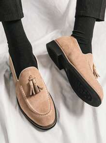 Men's Versatile Business Formal Shoes, Solid Color Casual Slip-On Loafers With Tassels