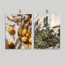 柠檬花园墙面艺术海报（半幅），现代蜡画风景帆布印刷品，极简主义绘画，适用于客厅、卧室、家庭办公室、宿舍墙面装饰，带框/不带框 - 彩色 - 查看 4