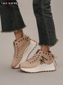 Thick Sole Casual Sneakers, Breathable & Comfortable Design, Lace-Up Closure, Fashion Style, Versatile & Lightweight, Suitable For Sports And Daily Wear, All Seasons