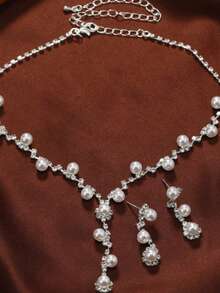 Silver Tone Jewelry Set - Earrings And Necklace, Simple Design For Daily Wear, Party And Wedding - Silver - View 2