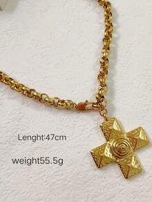 Collares de declaración con cruz ondulada, collares de acero inoxidable para mujer, joyería vintage de acero inoxidable gruesa que no se mancha - Dorado - Ver 2