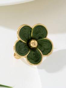 1 pièce Bague de mode en métal décorée d'émail floral élégant, convient pour la tenue quotidienne et de vacances des femmes