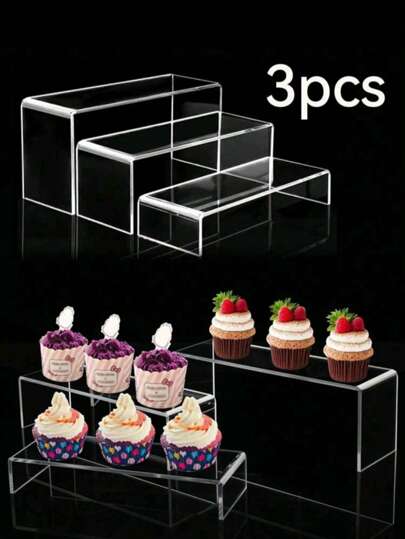 Set de 3 piezas, soporte de acrílico transparente para exhibir coleccionables, cosméticos, postres y mercancía, ideal para fiestas, banquetes, meriendas, dulces, postres y accesorios para exhibir colecciones de personajes