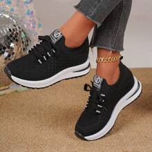 Women's Wedge Sneakers, Spring/Autumn 2025 New Korean Fashion Casual Thick-Soled Breathable Student Running Shoes