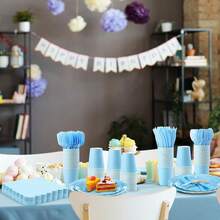 350 Plates And Napkins, 50 Guest Spring Party Supplies Include Paper Plates Napkins Cups Plastic Spoons - 淺藍色 - 查看 2