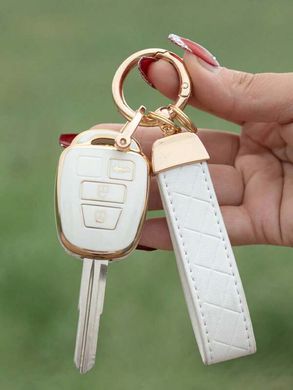 3PCS Set Anti-Scratch Soft TPU Key Cover + Leather Key Chain + Screwdriver, Precise Fit For 3-Button Straight Key, Protective Case