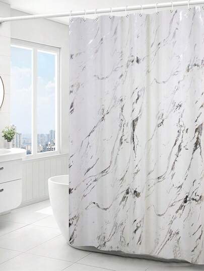 1pc Marble Patterned Gilded Shower Curtain, High-Quality Polyester Fabric That Can Be Machine Washed. Bohemian Country Bathroom Decorative Shower Curtain, Fashionable Curtain Thickened Textured Fabric Shower Curtain Lining, Bathroom Supplies That Can Be Machine Washed