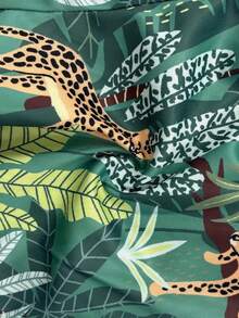 Men's Jungle Animal Print Drawstring Swim Trunks - Tight Geometric Pattern Beachwear, Adjustable Waistband, Breathable Quick-Dry Fabric Suitable For Swimming And Poolside Leisure, Swimsuit - Grey - View 5