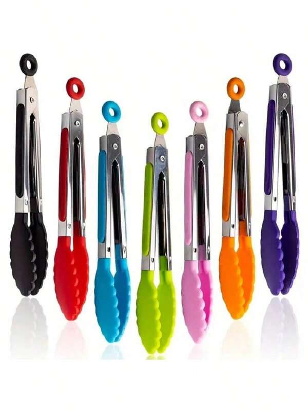 1 pièce Pince à aliments en silicone et acier inoxydable multicolore, universelle pour la cuisine, la cuisson au gril, la cuisson, facile à saisir, pratique et élégante