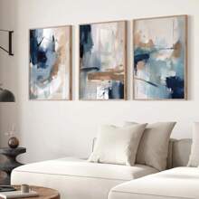 1pc Navy Blue Watercolor Brush Abstract Poster Nordic Minimalist Art Print Boho Canvas Painting For Living Room Wall Decor Optional Frame