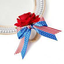 6pcs New Jute Napkin Rings, Hotel Tabletop Decor Cloth Loops, Bowknot Napkin Rings, Tabletop Decor Rings, Theme Red White Blue Rose Napkin Rings, Handmade Rose Holiday Tablescape Napkin Rings