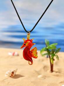 1pc Multicolor Hand-Painted Glazed Ceramic Marine Life Seahorse Pendant Necklace, Suitable For Daily Wear, Beach Vacation, Parties, And Romantic Gift For Valentine's Day