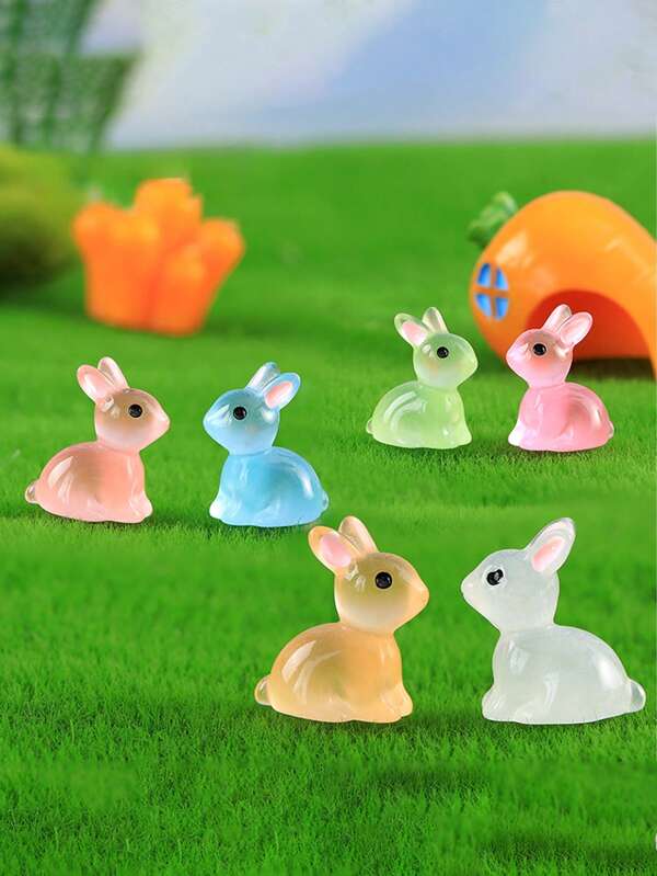 10 Stücke kleine Hase Ohr Leuchten im Dunkeln Figur Dekor, kreative Mikrolandschaft Ornament, Polyresin Handwerkskunst