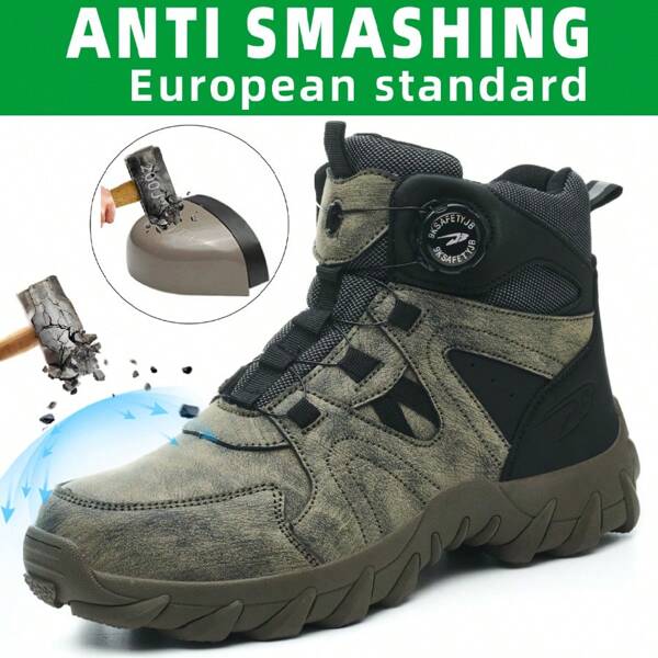 Men's Safety Boots High-Top Work Boots, Casual & Fashionable, Steel Toe Cap, Impact Resistant, Puncture Proof, Lace-Free Easy On/Off, Ultra-Lightweight, Soft & Anti-Slip