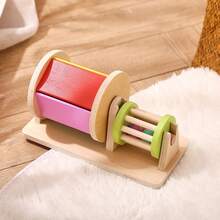 蒙特梭利木制纺织鼓玩具，适合幼儿和婴儿，婴儿早期发育刺激教育木制立方体，颜色识别小玩具 - 彩色 - 查看 4