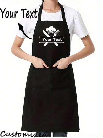 1pc Customized Creative Apron, Men Chef Pattern Printed Work Apron, Adjustable Size, Fashion Restaurant & Kitchen Apron,Simple Style Black Apron With Pockets, Thickened Waist Apron, Fashion Housework Kitchen Household Workwear, Kitchen Supplies,Home Harmony