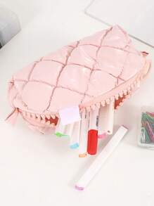 1 Creative Candy-Colored Plaid Pencil Case, Tabletop Organizer Pouch, Large-Capacity Zippered Portable School Supplies, Back-To-School Gifts For Friends