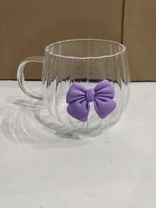1pc Glass Coffee Cup, Girly Bow Design, Suitable For Cappuccino, Milk, Juice