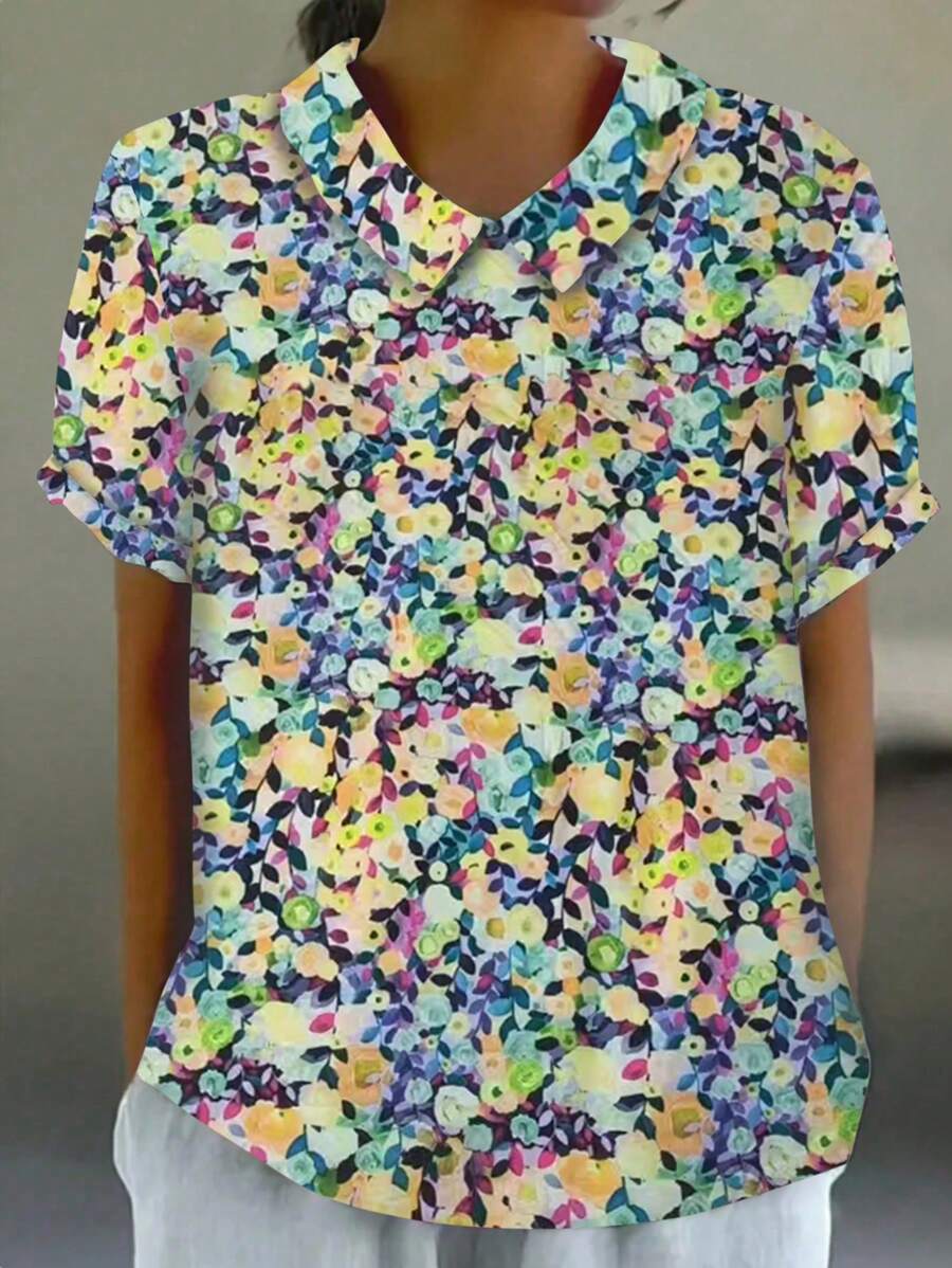 Women's Polyester Floral Print Front Open Shirt