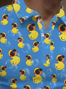 男士 3D 数码印花 Polo 衫，男士经典领休闲舒适短袖 Polo T 恤，太阳镜鸭子图案，春夏