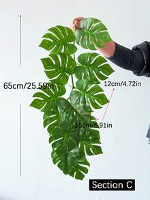 65厘米-180厘米人造悬挂植物假热带植物藤蔓塑料大龟背竹叶子真实触感龟背叶绿色日常用品适用于家庭办公室花园装饰无盆 1 件