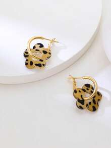 1 Cặp bông tai mặt dây chuyền năm cánh bằng Acrylic thời trang, phù hợp cho phụ nữ, hẹn hò, tiệc tùng, quà tặng, yếu tố cỏ ba lá - Màu sắc của báo đốm - Xem 5