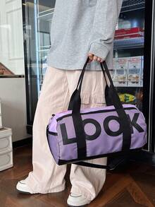 Bolsa de lona con decoración de letras, de gran capacidad, para viajes cortos, bolsa de gimnasio, bolsa de yoga, bolsa de regreso a la escuela para estudiantes, bolsa deportiva unisex para deportes, acondicionamiento físico, ejercicio, viajes, vacaciones para mujeres y hombres, artículo de viaje esencial