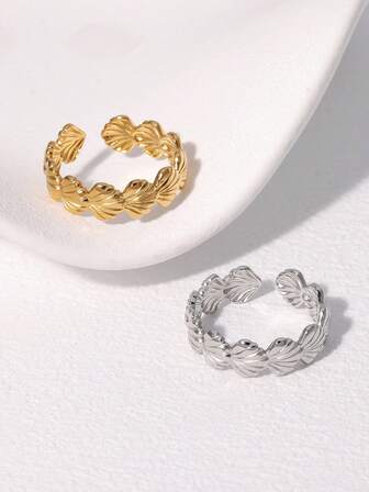 1pc Fashionable Seashell Shaped Stainless Steel Ring With Unique Design, Suitable For Women Everyday/Party Wear