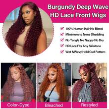 99J Burgundy 13x4 Curly Lace Frontal Wigs Human Hair 200% Density 28 Inch 613 Wigs  Curly Human Hair Wig - Hot Pink - View 5