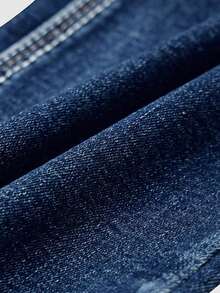 Plus Size Women's Stretchy Bootcut Jeans - High Waist Ripped Denim Pants For Curvy Ladies, Comfortable Flared Bell Bottom Jeans With Elastic Waistband - 深色水洗藍 - 查看 5